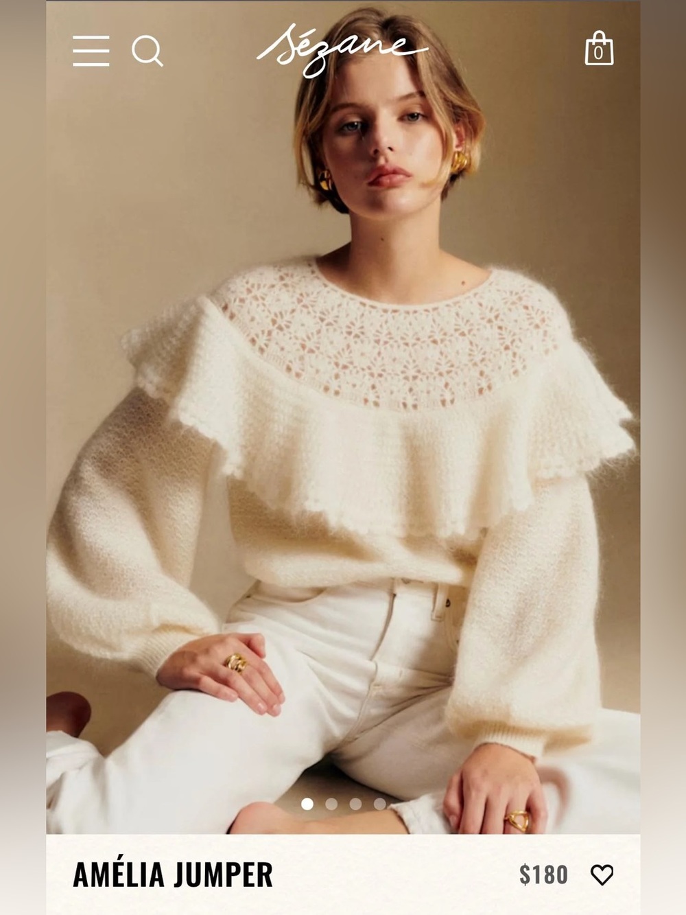 NWT Sezane Amelia Mohair Jumper XS Ecru